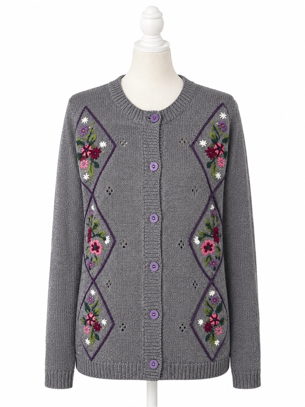 Vintage Ashley Hand Embroidered Floral Cardigan Sweater Cottagecore Grandma M